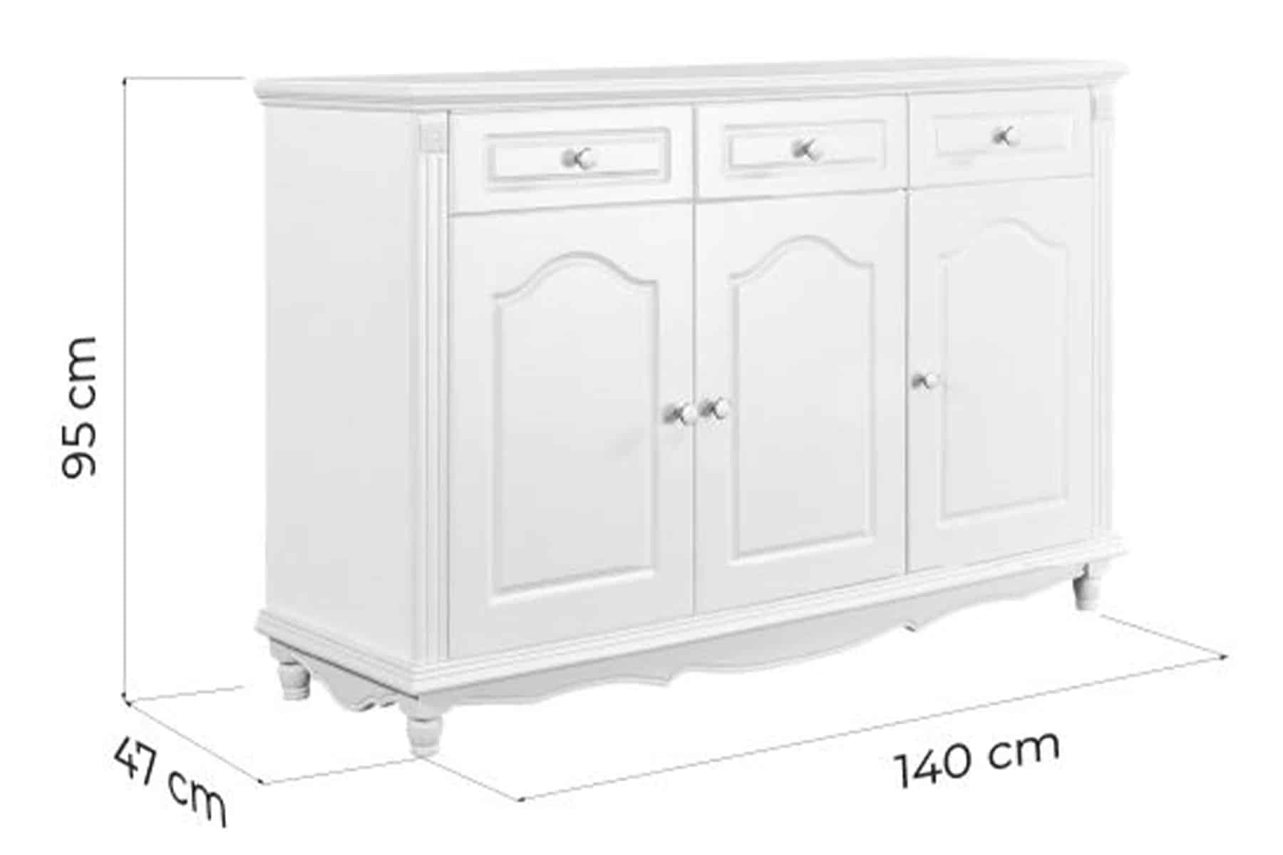 Bufet Elizabeth, 140x47x95cm, Alb din lemn masiv