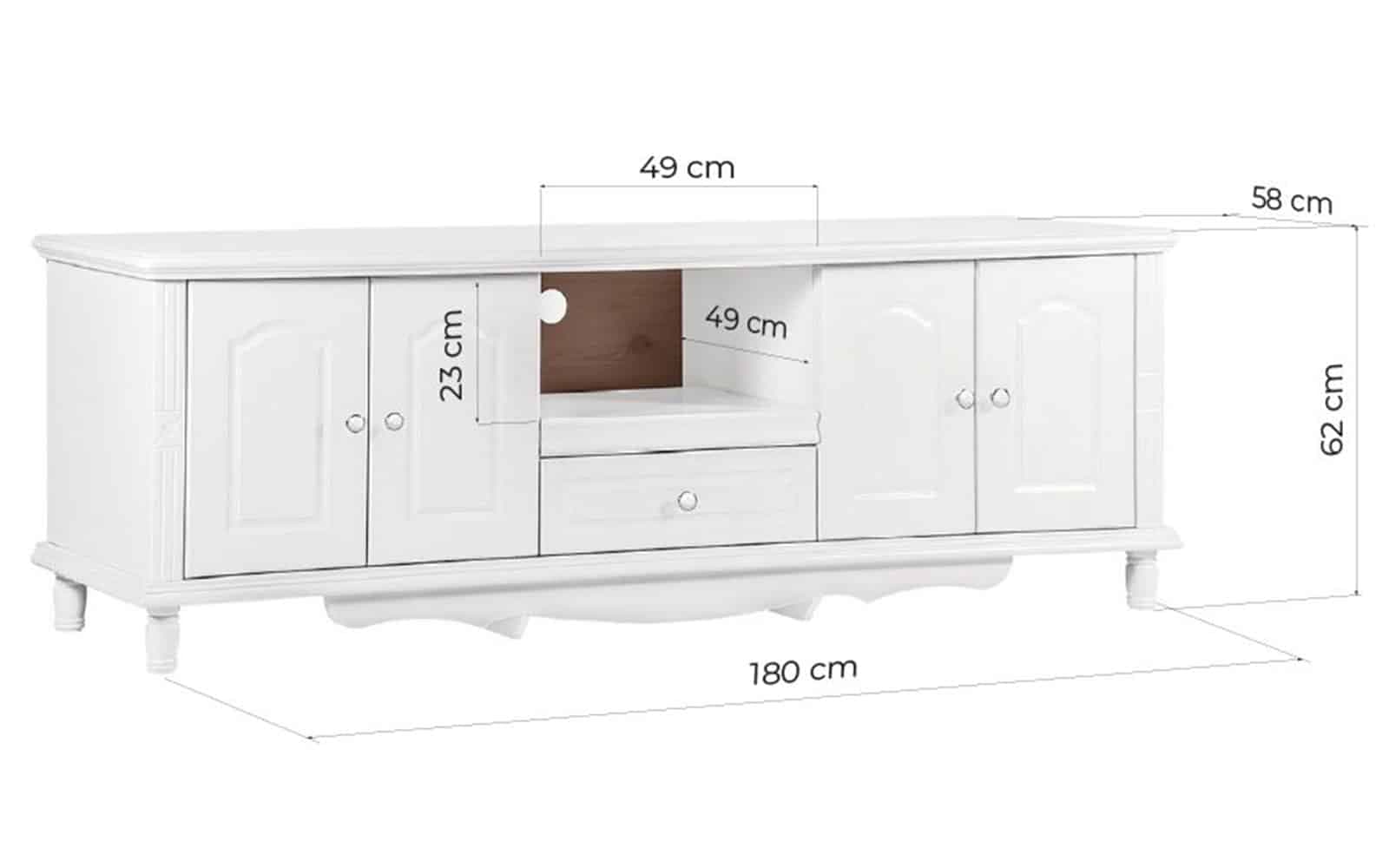 Cabinet TV Elizabeth, 180x58x62cm, Alb din lemn masiv