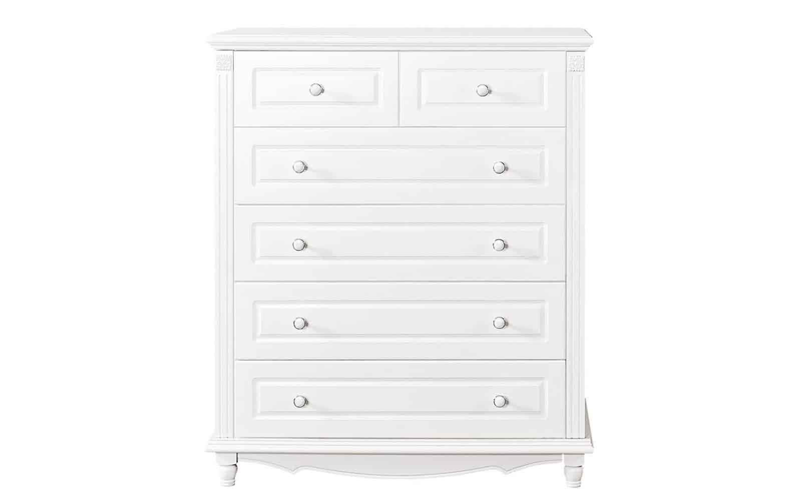 Comoda Elizabeth, 6 sertare, 100x47x119cm, Alb din lemn masiv