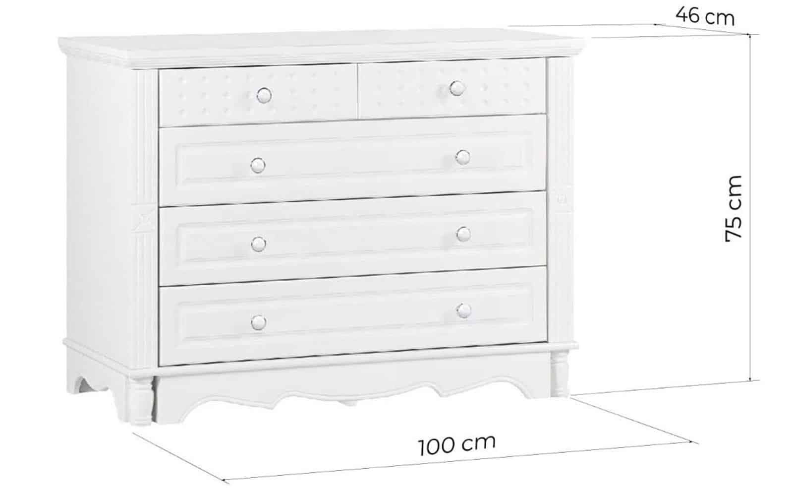 Comoda Elizabeth, 5 Sertare, 100x46x75cm, Alb