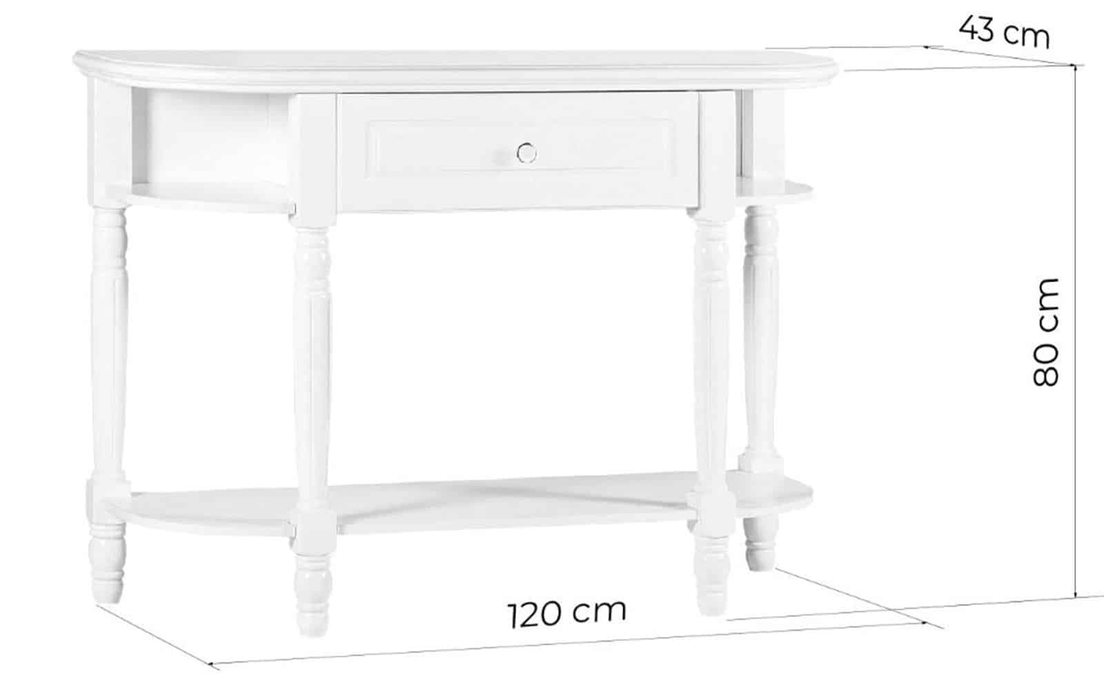 Consola Elizabeth, 120x43x80cm, Alb din lemn masiv