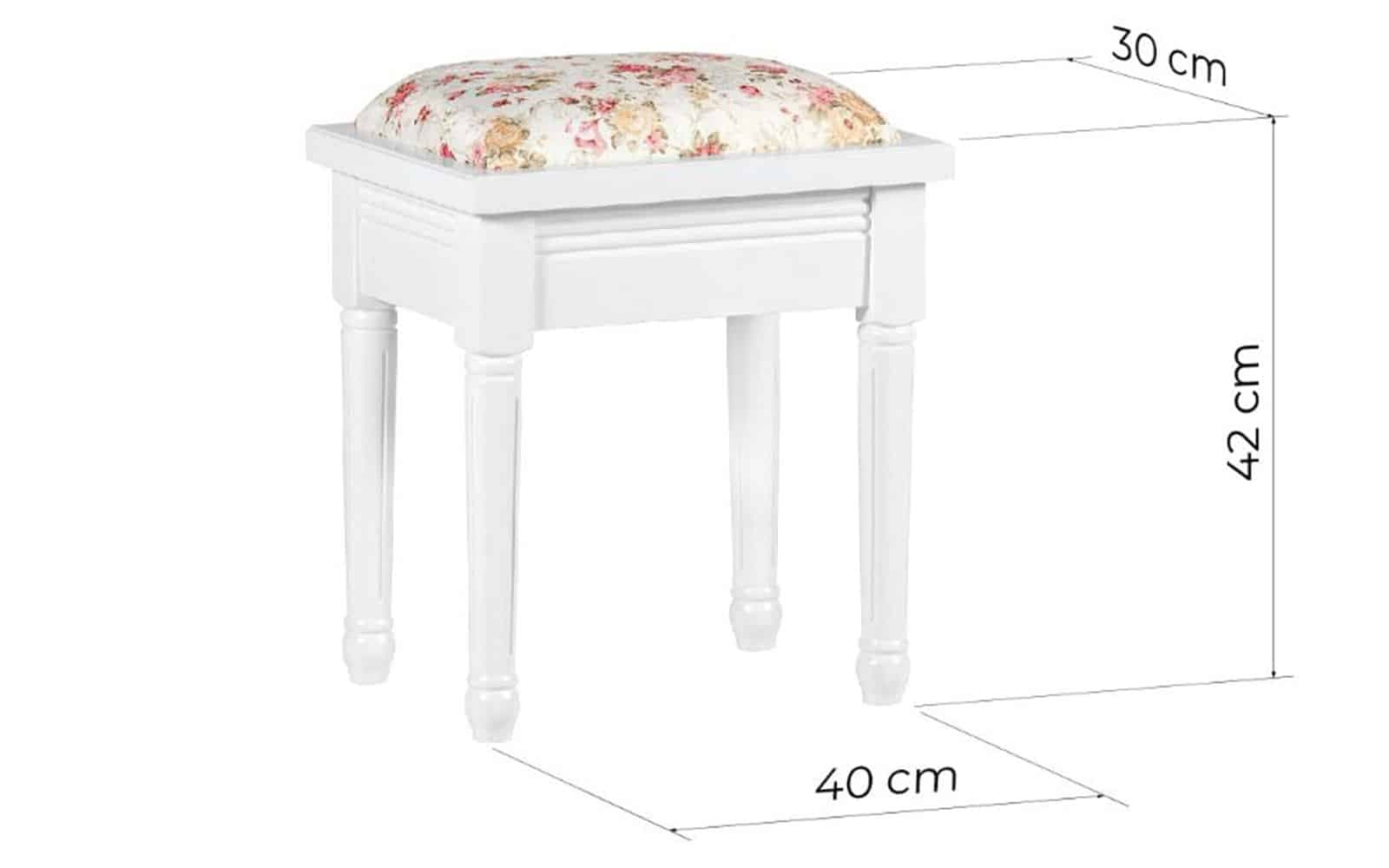 Taburet Elizabeth, 40x30x42cm, Alb/Floral din lemn masiv