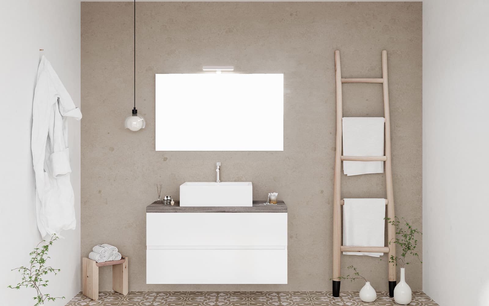 Set Mobilier Baie Carter,Alb Lucios din lemn masiv