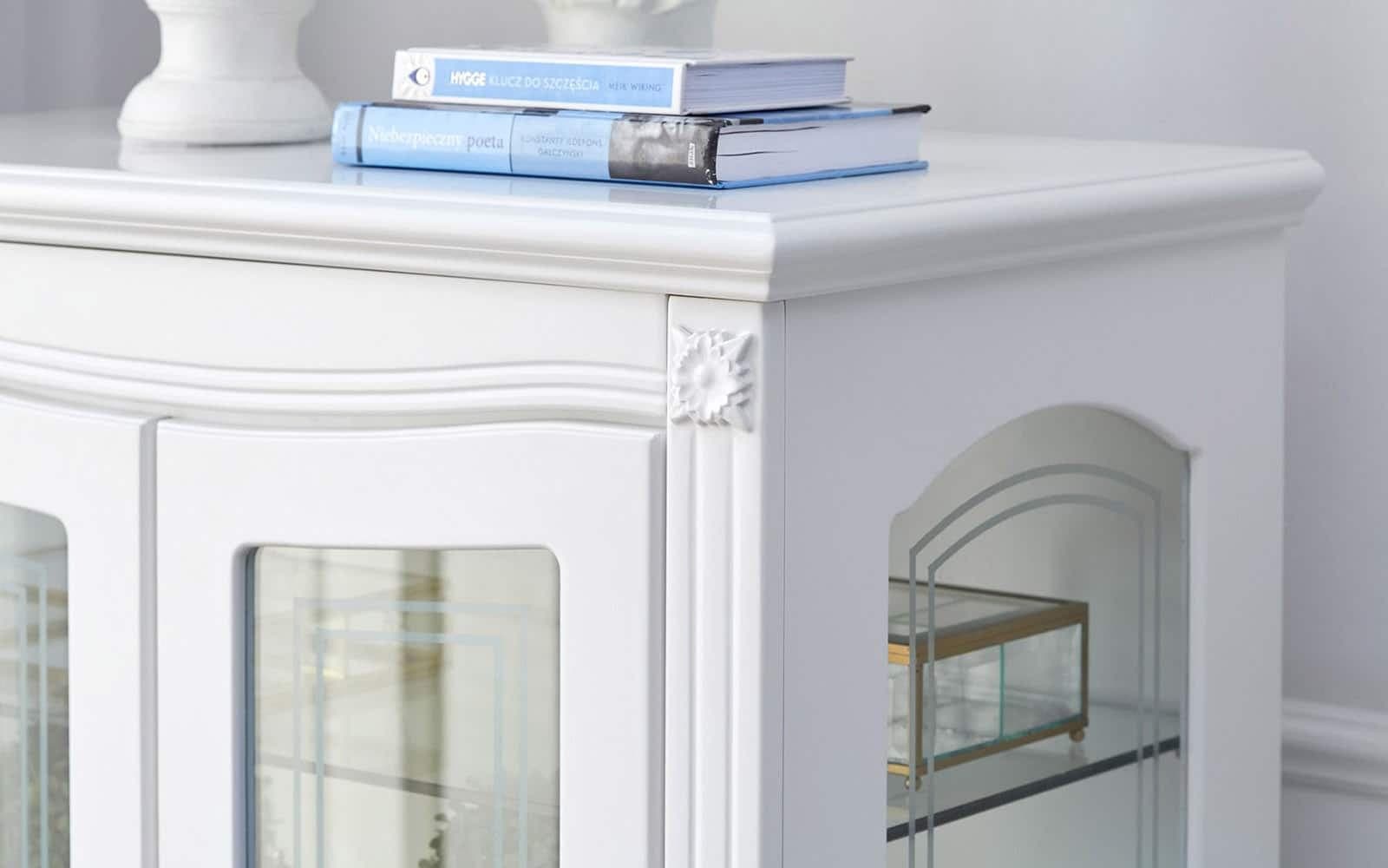 Vitrina Elizabeth, 2 Uși, 80x48x120cm, Alb din lemn masiv