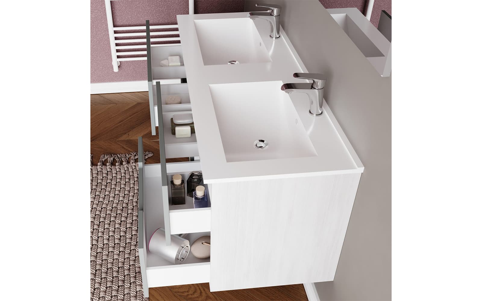 Set Mobilier Baie Suspendat Orchid, Lavoar Dublu din lemn masiv