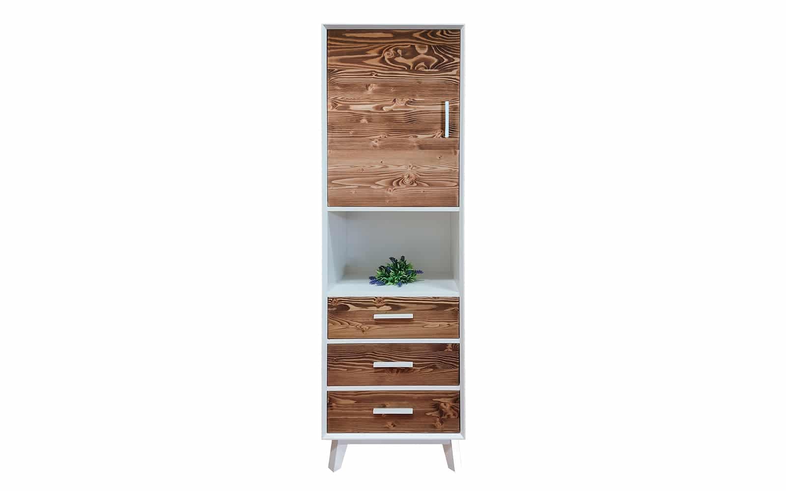 Vitrina Timeless, 3 Sertare 1 Ușă 1 Nișă, Lemn Masiv, 55x45x190 cm, Alb