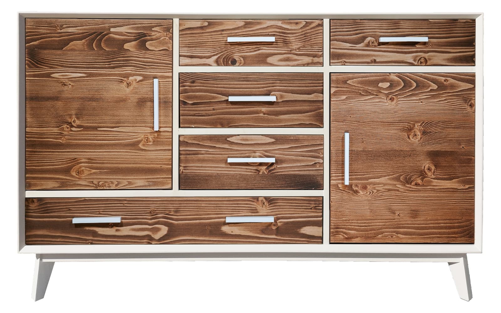 Comoda Timeless, 5 Sertare 2 Uși, Lemn Masiv, 146x45x85 cm, Alb