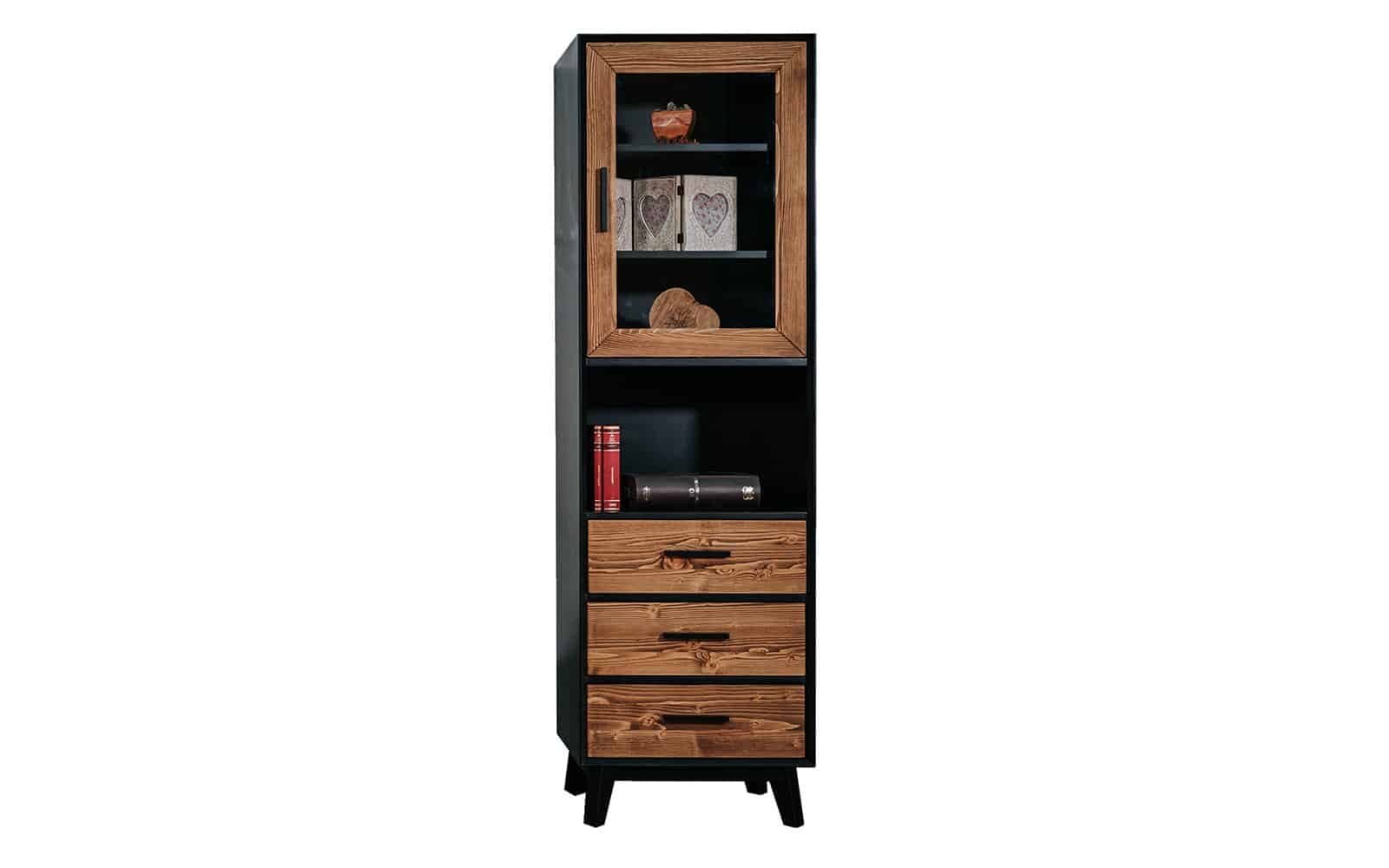 Vitrina Timeless, 3 Sertare 1 Ușă 1 Nișă, Lemn Masiv, 55x45x190 cm, Negru