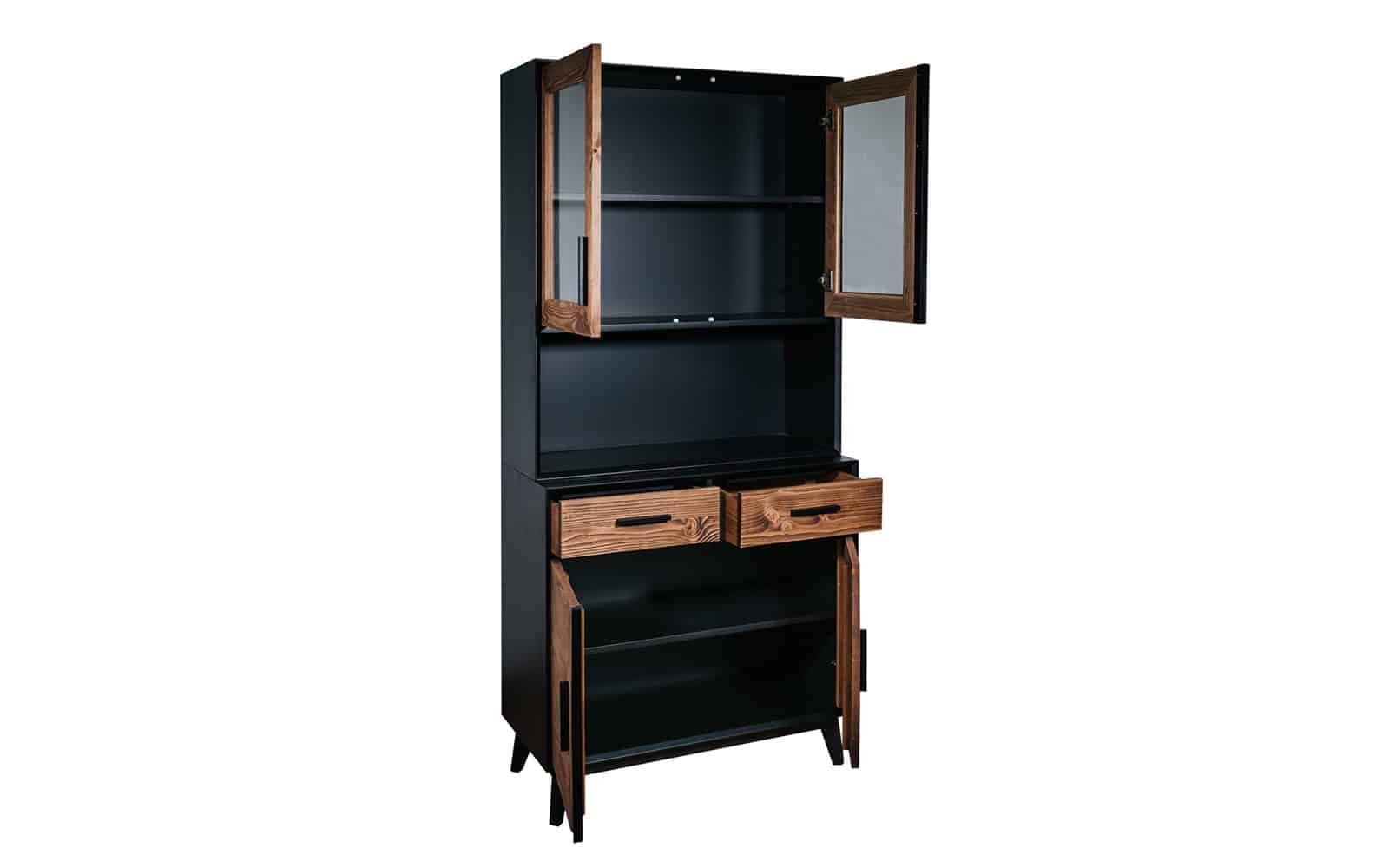 Bufet Timeless 2 Corpuri, 2 Sertare 4 Uși, Lemn Masiv, 98x45/35x190 cm, Negru