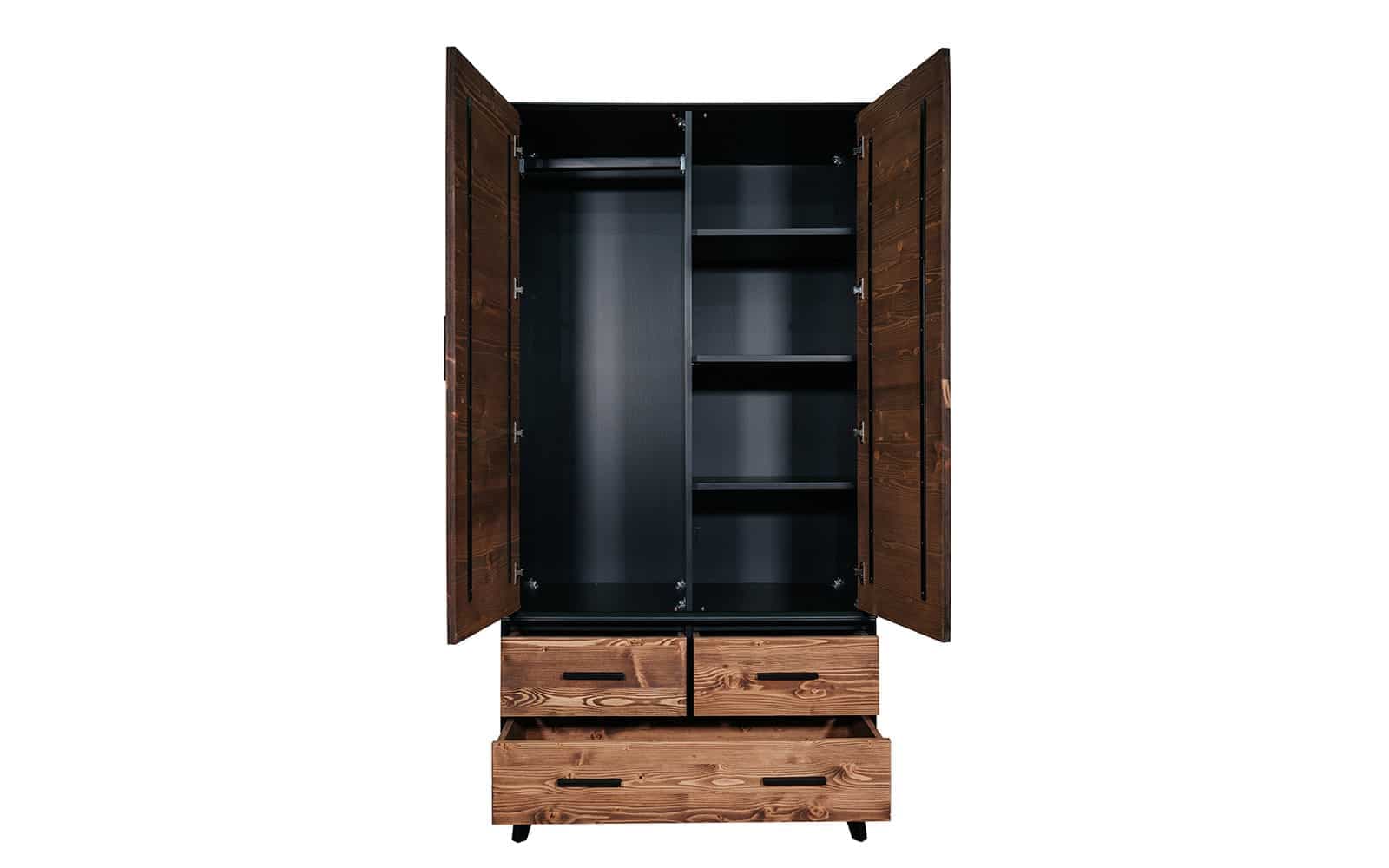 Dulap Timeless, 3 Sertare 2 Uși, Lemn Masiv, 100x55x200 cm, Negru