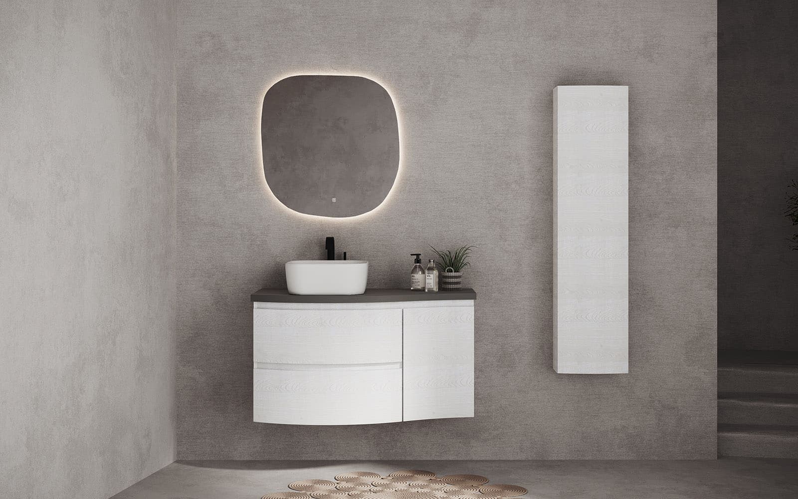 Oglinda cu iluminare LED si acționare touch, 68x70cm din lemn masiv