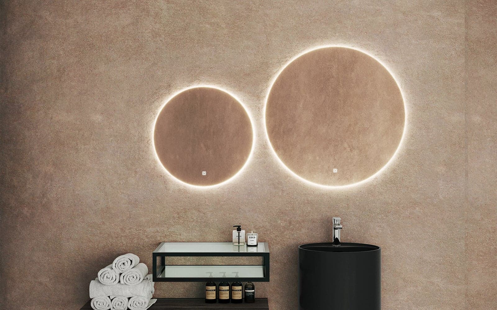 Oglinda cu iluminare LED rotundă Ø60/80 cm din lemn masiv