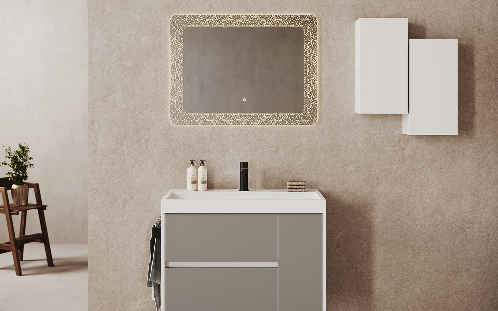 Oglinda cu iluminare LED si acționare touch, Efect Cristale, 80x60cm