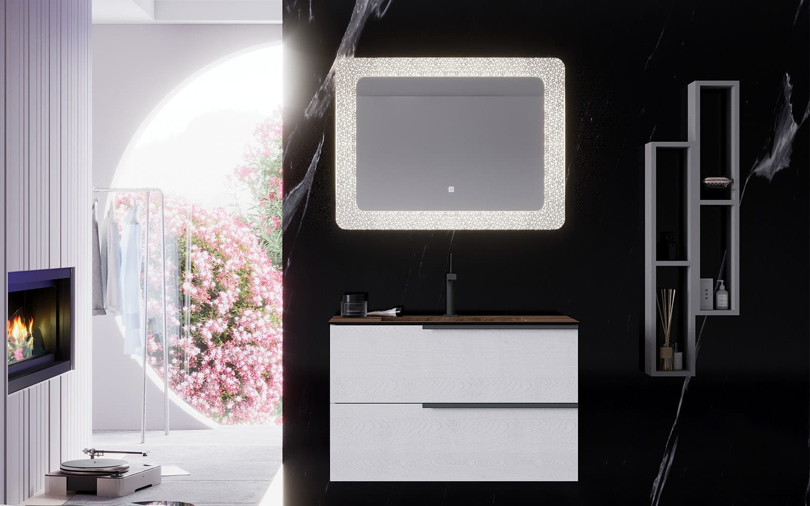 Oglinda cu iluminare LED si acționare touch, Efect Cristale, 80x60cm