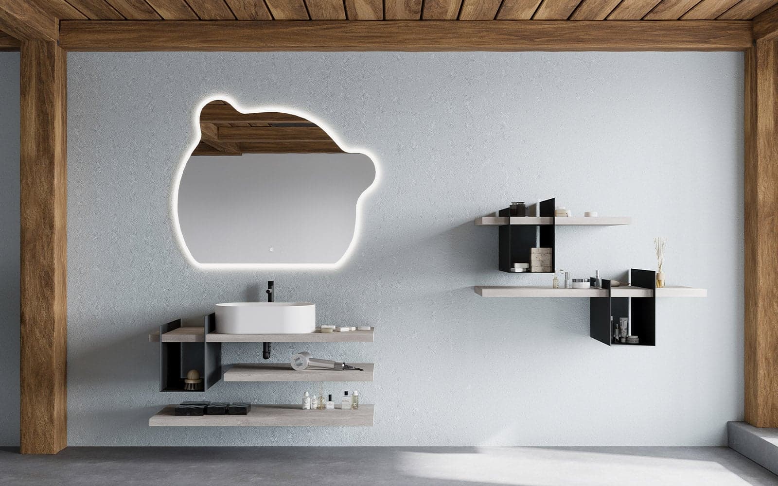 Oglindă cu iluminare LED si acționare touch, 120x100cm din lemn masiv