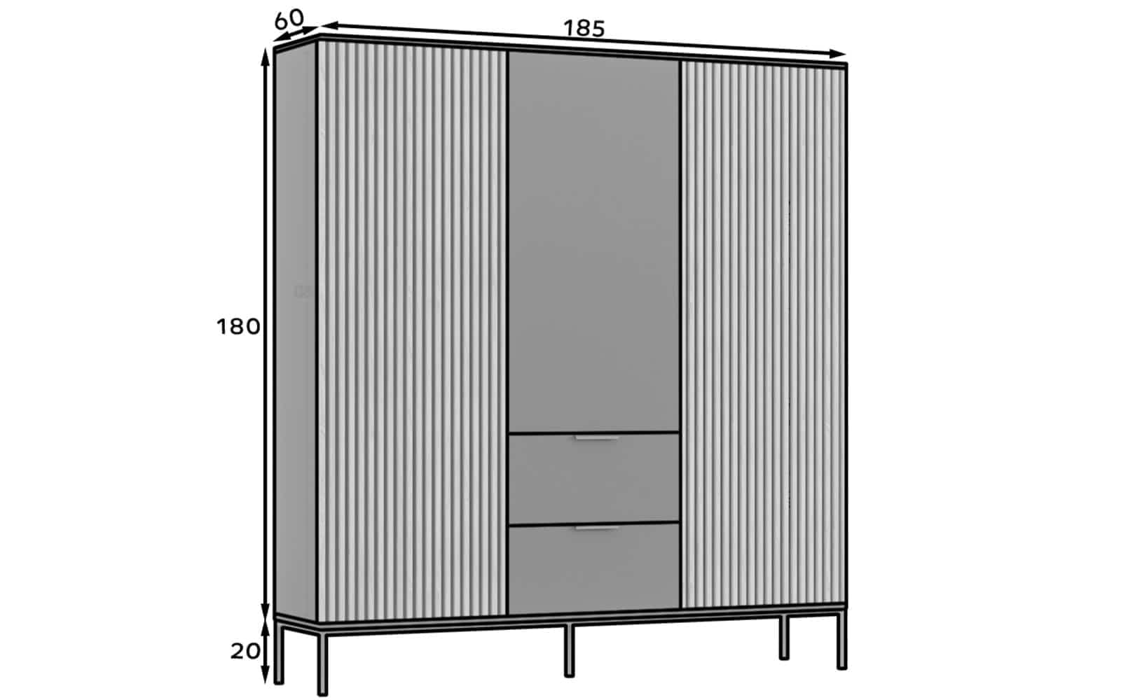 Dulap Sia, 185x60x200cm, Negru din lemn masiv