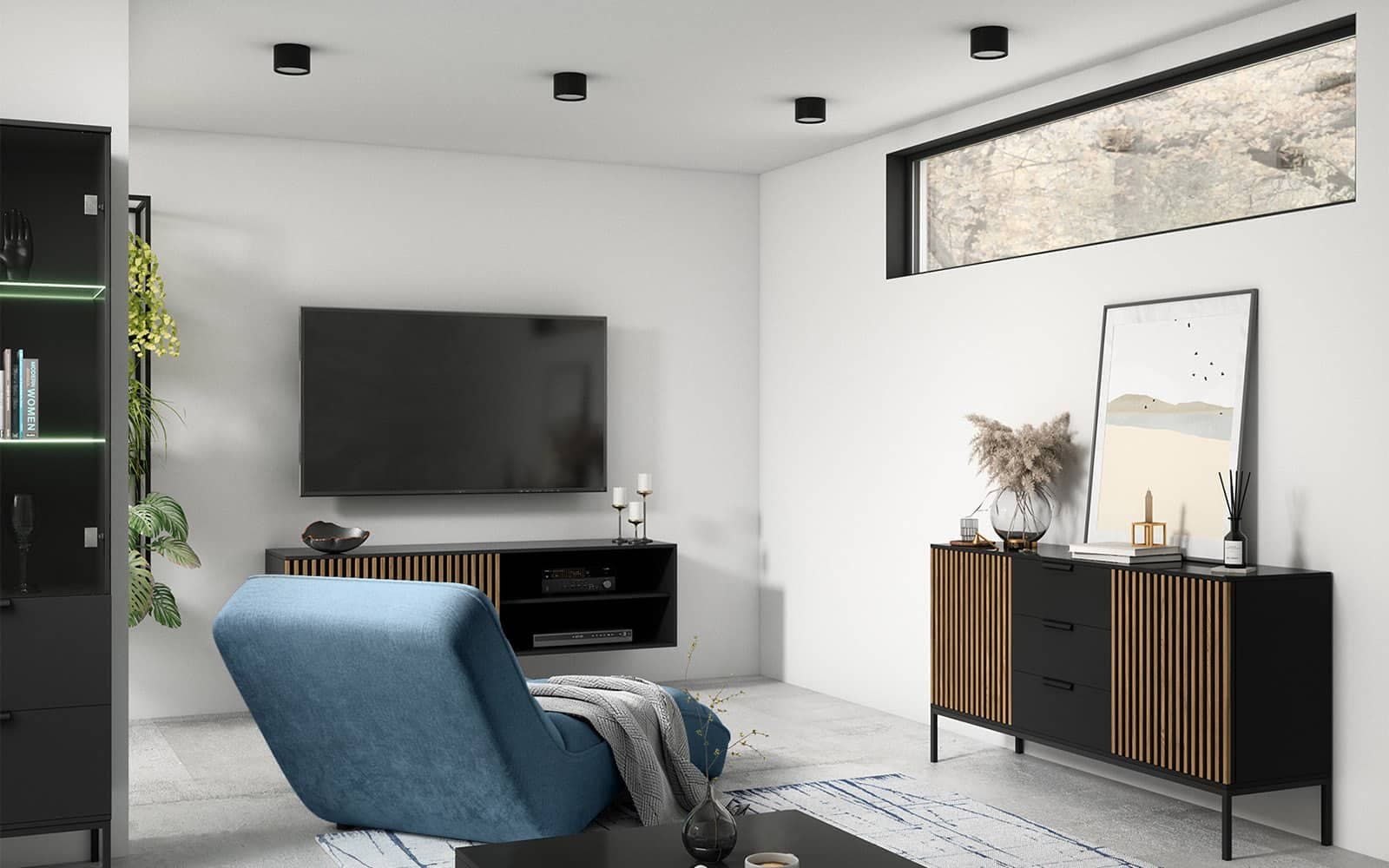 Comodă TV Sia, 150x40x60cm, Negru