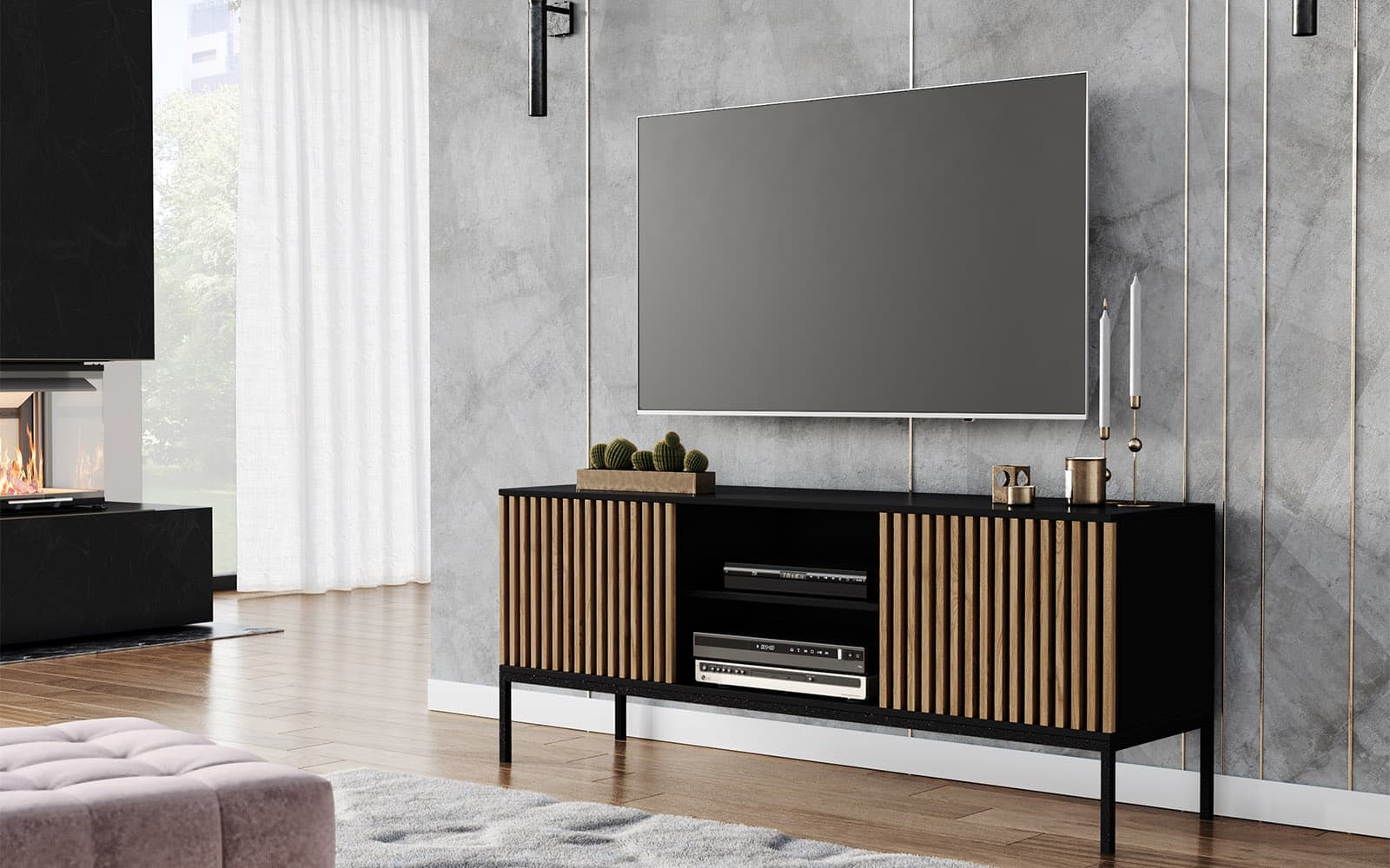 Comodă TV Sia, 150x40x60cm, Negru
