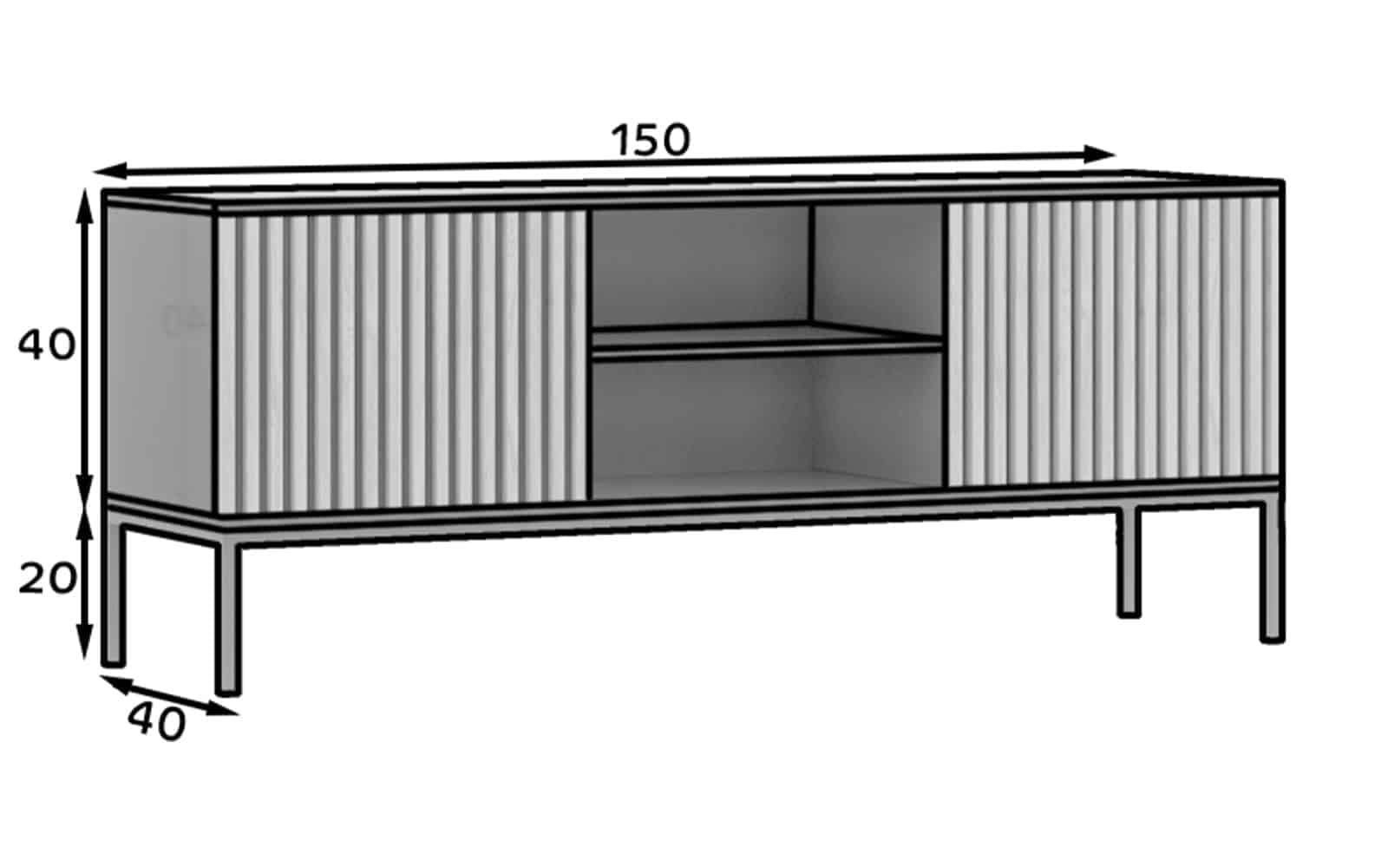 Comodă TV Sia, 150x40x60cm, Negru din lemn masiv