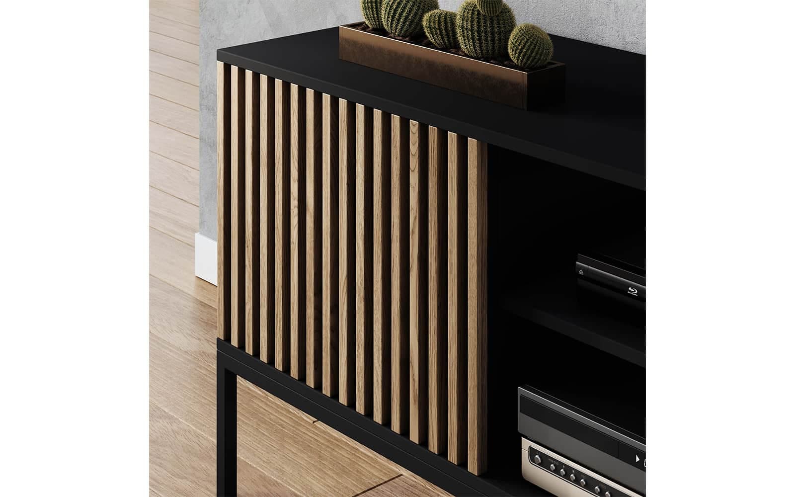 Comodă TV Sia, 150x40x60cm, Negru din lemn masiv