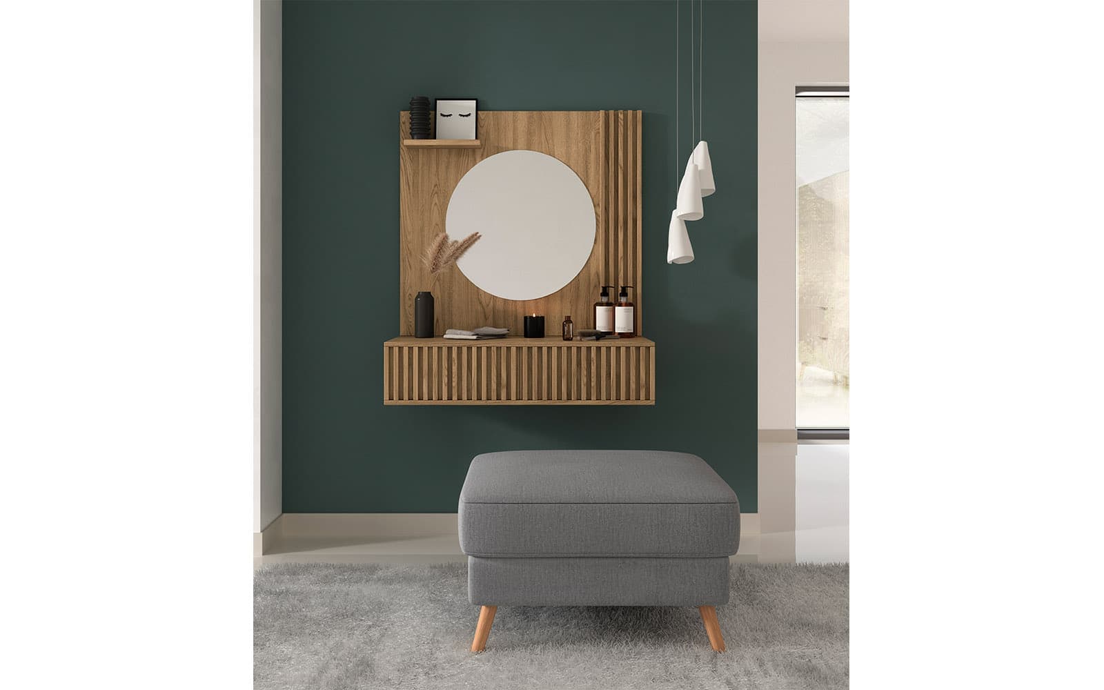 Masă de Toaletă Suspendată Sia, 85x40x100cm, Nature din lemn masiv