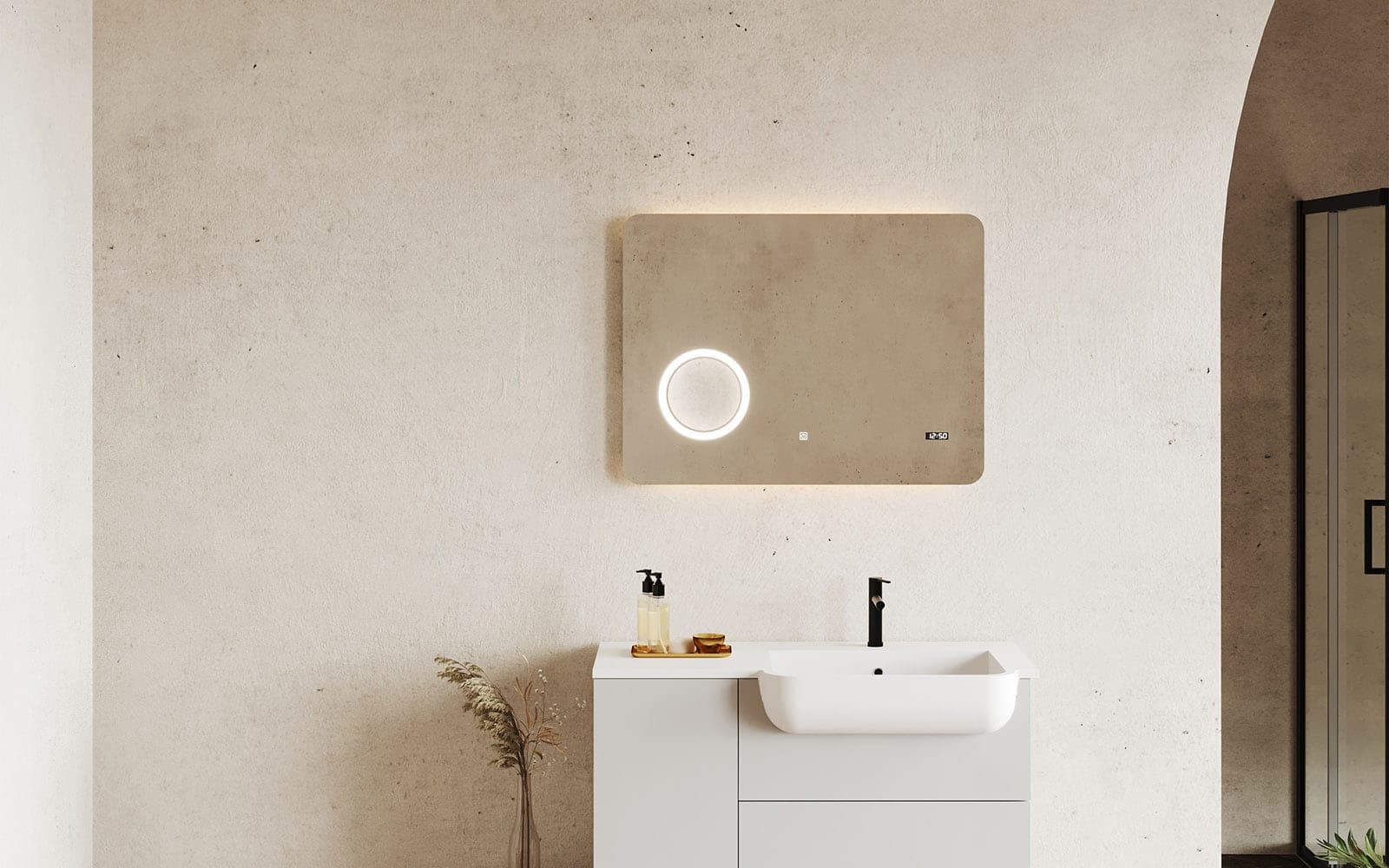 Oglinda cu Ceas, Iluminare LED si Lupa Touch 80x60cm / 100x70cm