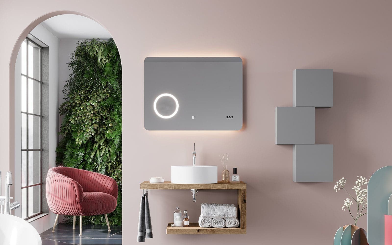Oglinda cu Ceas, Iluminare LED si Lupa Touch 80x60cm / 100x70cm