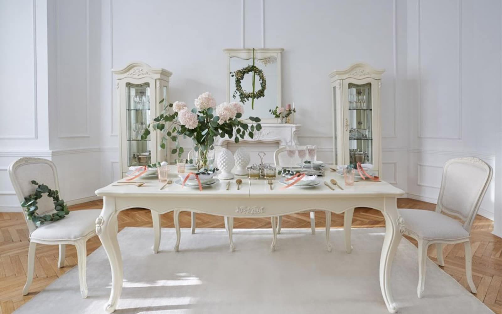 Masă Dining Extensibilă Paris, 180/240x100x80cm, Alb din lemn masiv