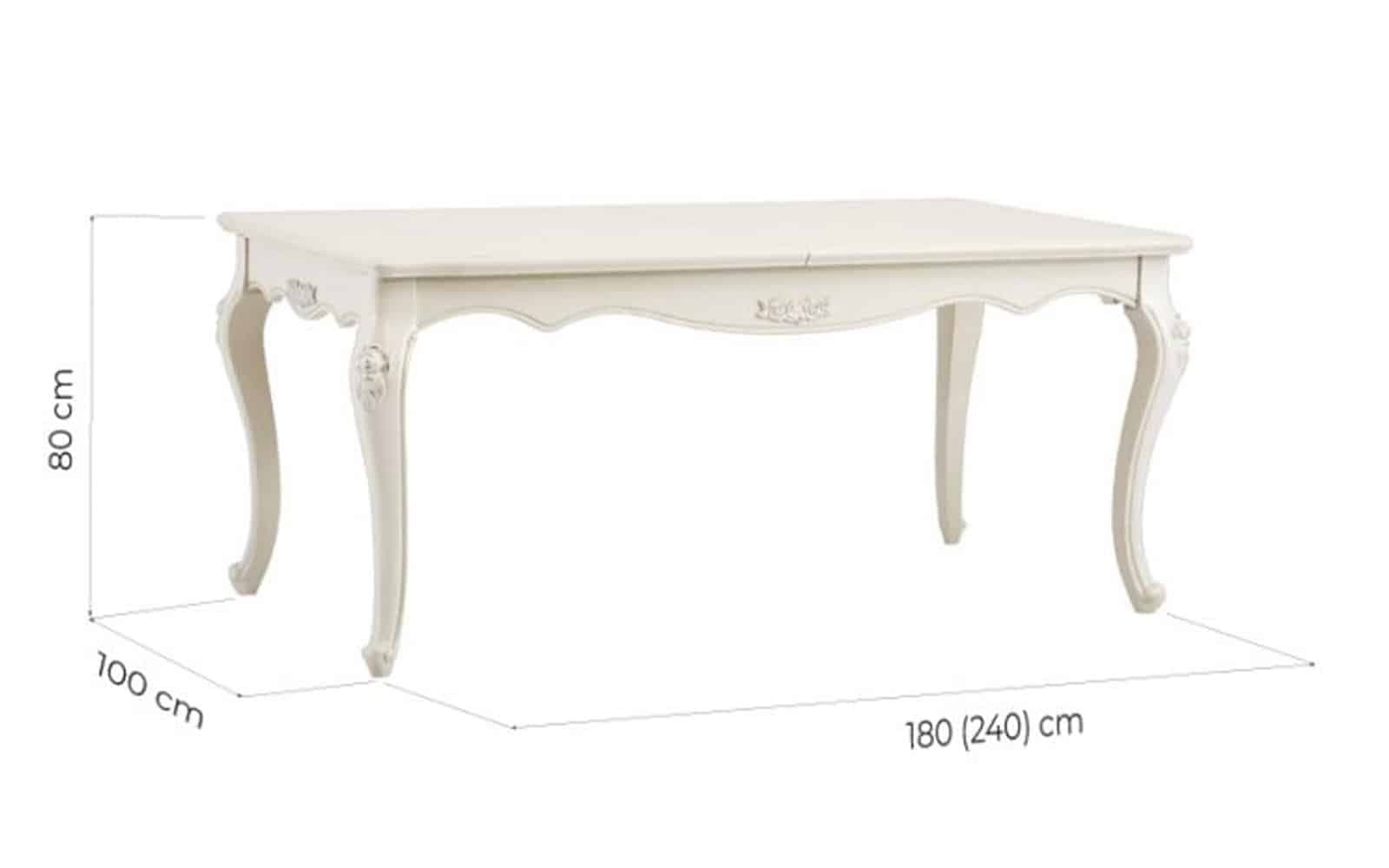 Masă Dining Extensibilă Paris, 180/240x100x80cm, Alb