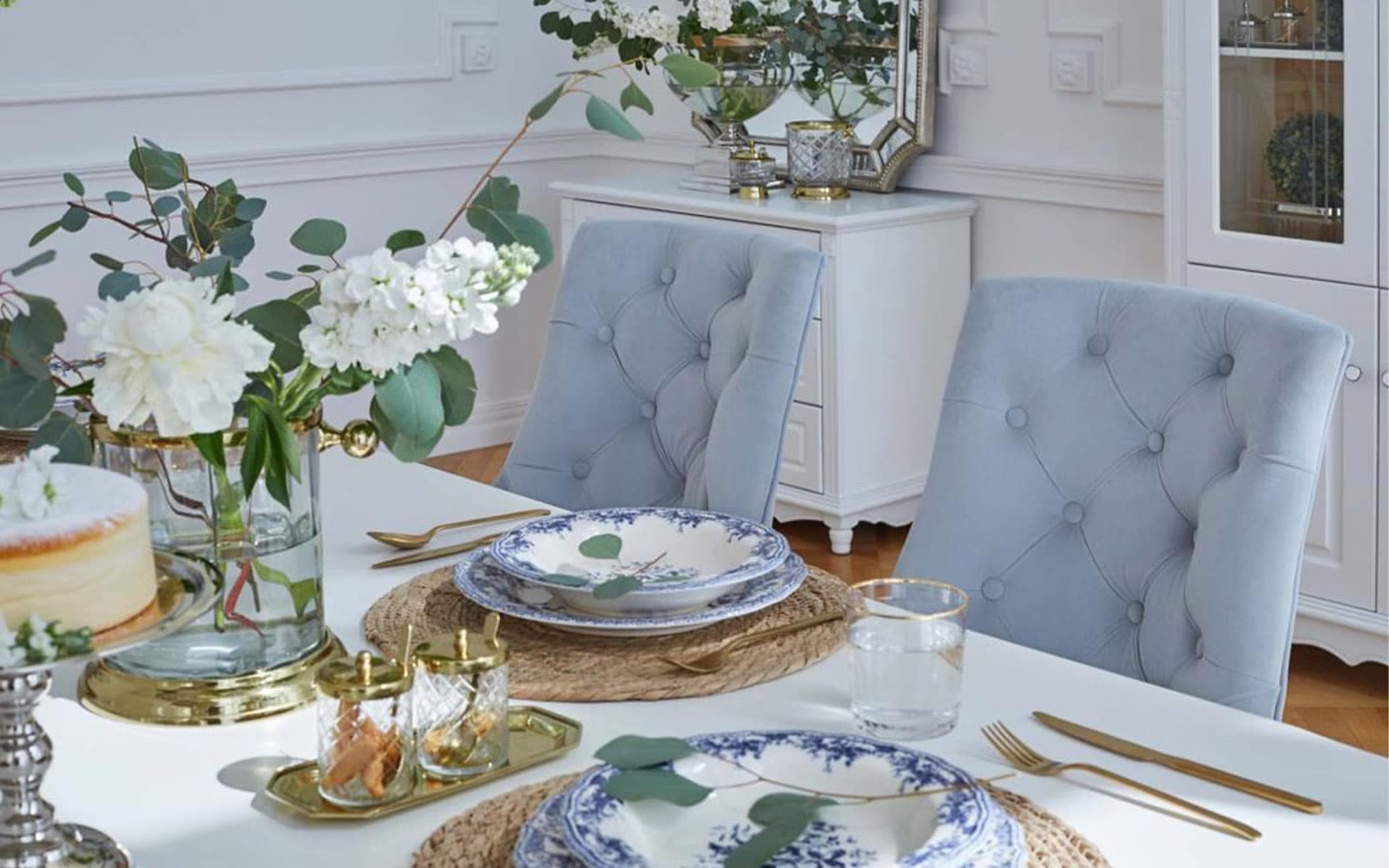 Scaun Dining Paris, 56x65x98cm, Blue/Beige