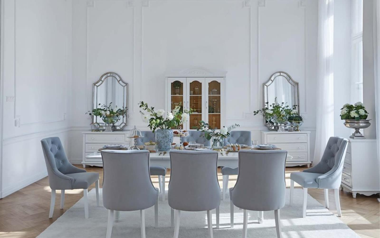 Scaun Dining Paris, 56x65x98cm, Blue/Beige din lemn masiv