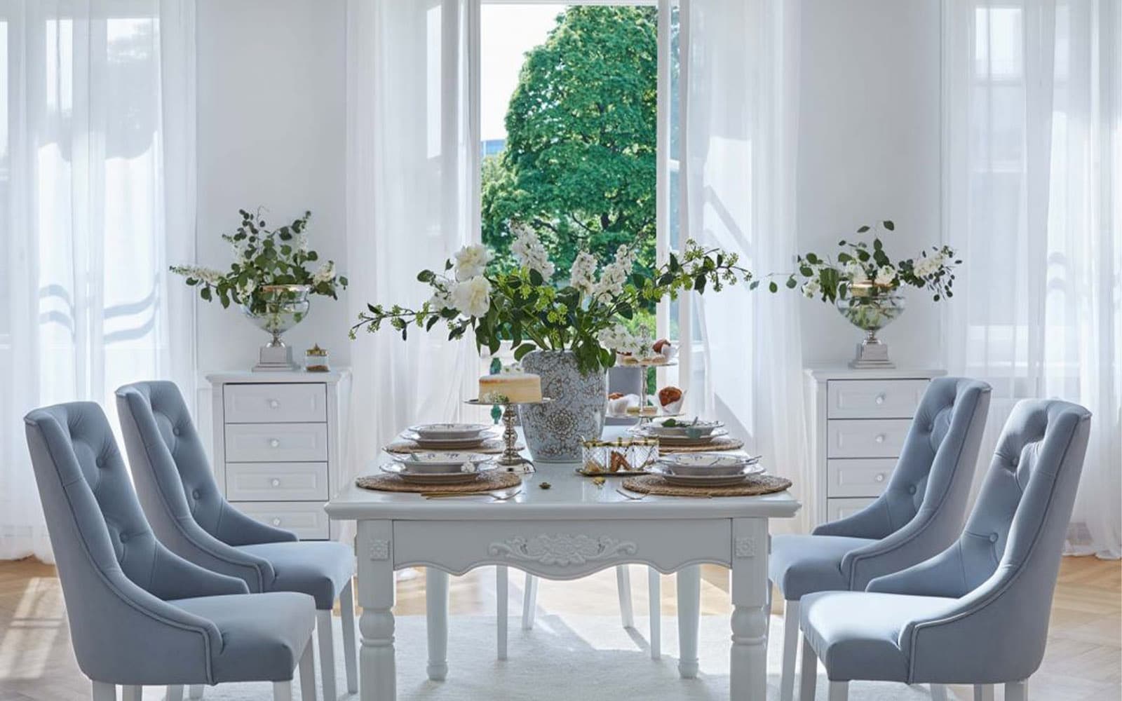 Scaun Dining Paris, 56x65x98cm, Blue/Beige din lemn masiv