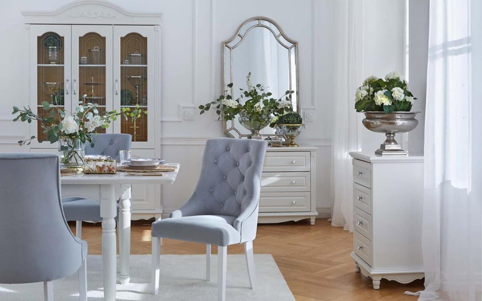 Scaun Dining Paris, 56x65x98cm, Blue/Beige din lemn masiv