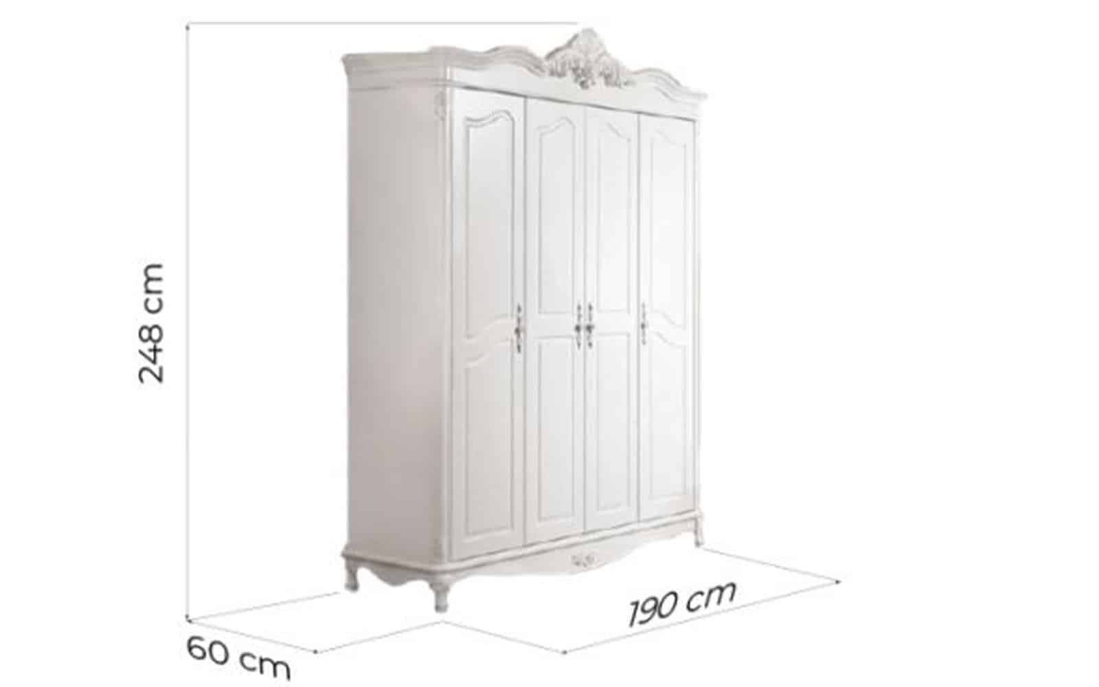 Dulap 4 Uși Paris, 190x60x248cm, Alb