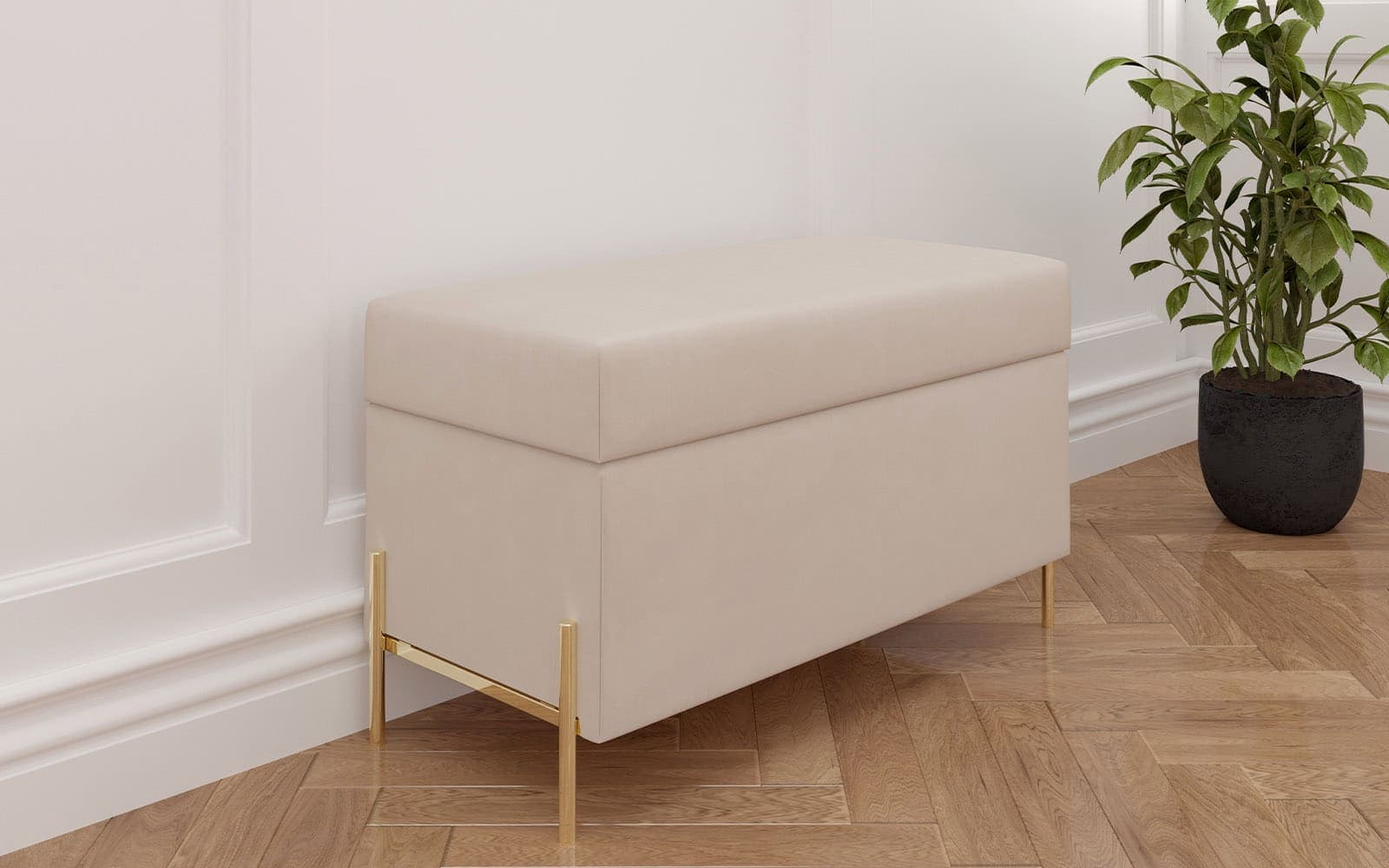 Băncuță Tapițată Zoe, 80x37x46 cm din lemn masiv