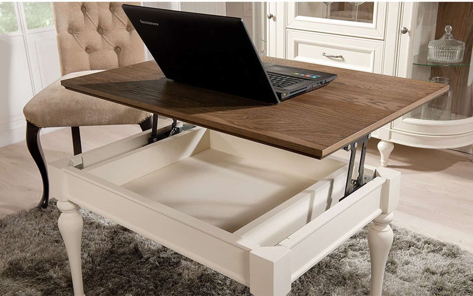 Masuta de Cafea Provence, Extensibila, 90x60x52,5/72cm, Crem-Natur din lemn masiv