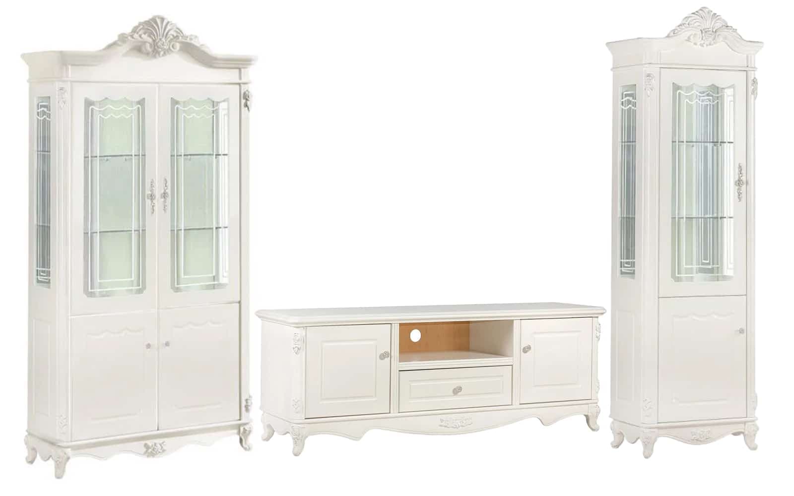 Set Living Paris, 3 Piese, Alb din lemn masiv