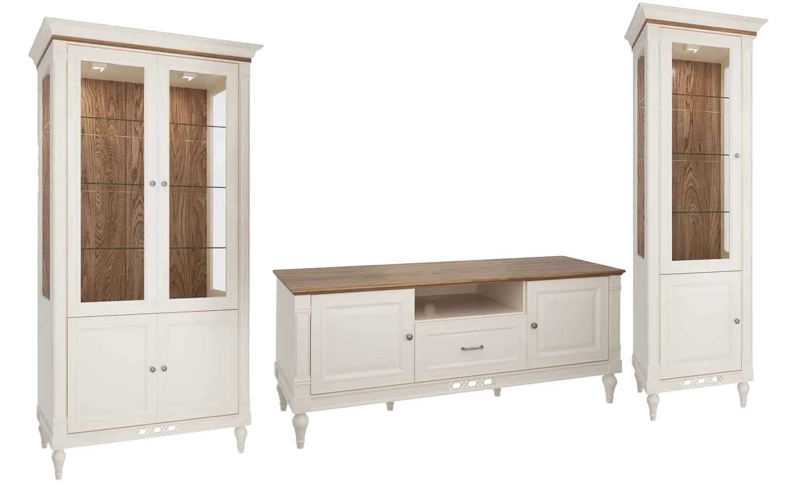 Set Living Provence, 3 Piese, Crem-Natur din lemn masiv