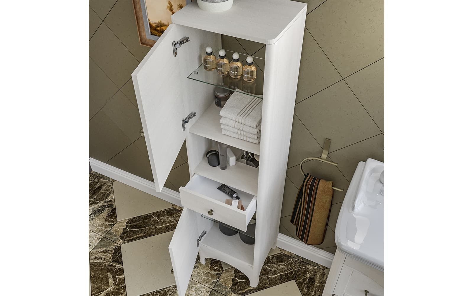 Set Mobilier Baie Dante Nuc/Alb, 115cm