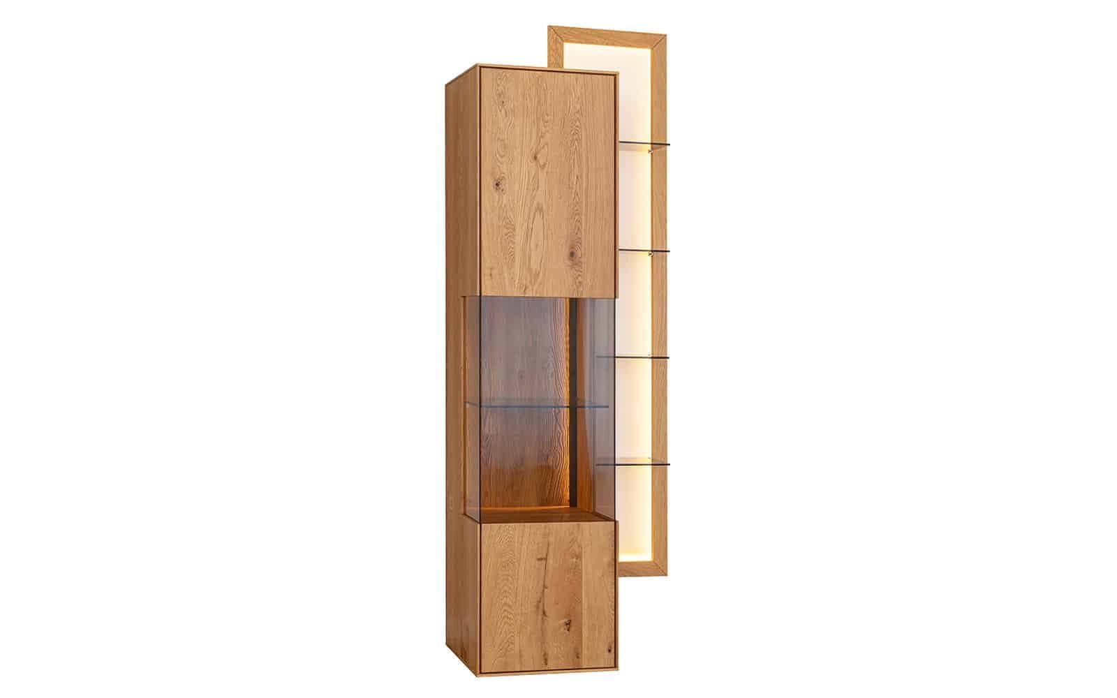 Vitrină Aurora cu Raft, Iluminată, Lemn Masiv Stejar, 73x37x175cm