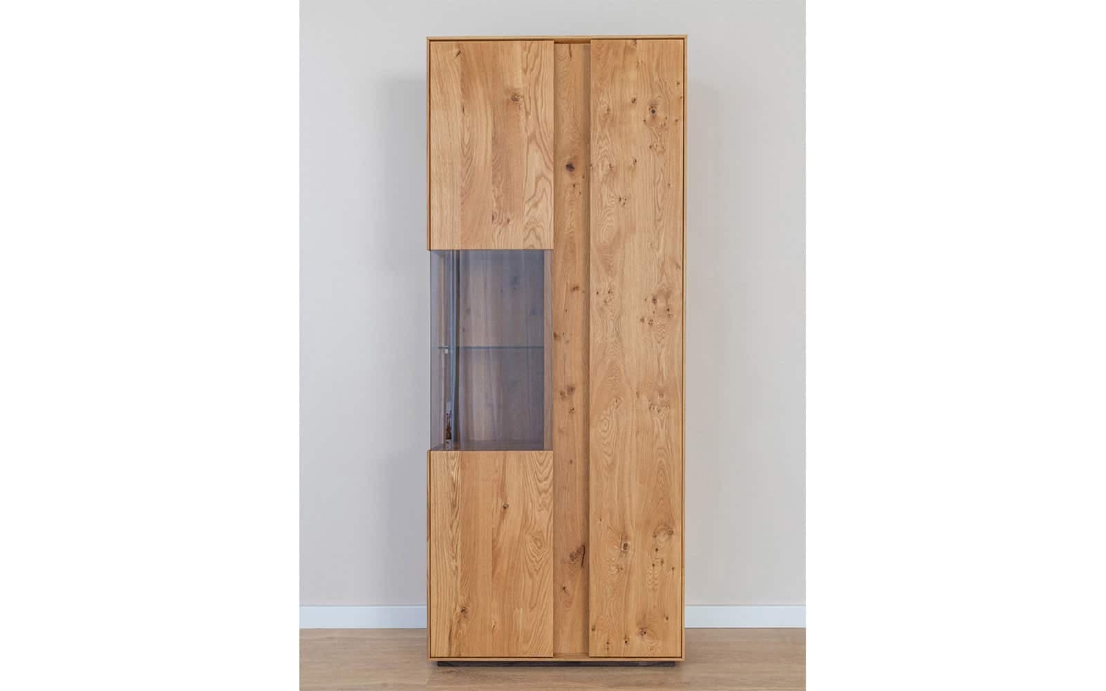 Vitrină Dublă Aurora, Iluminată, Lemn Masiv Stejar, 85x37x205cm