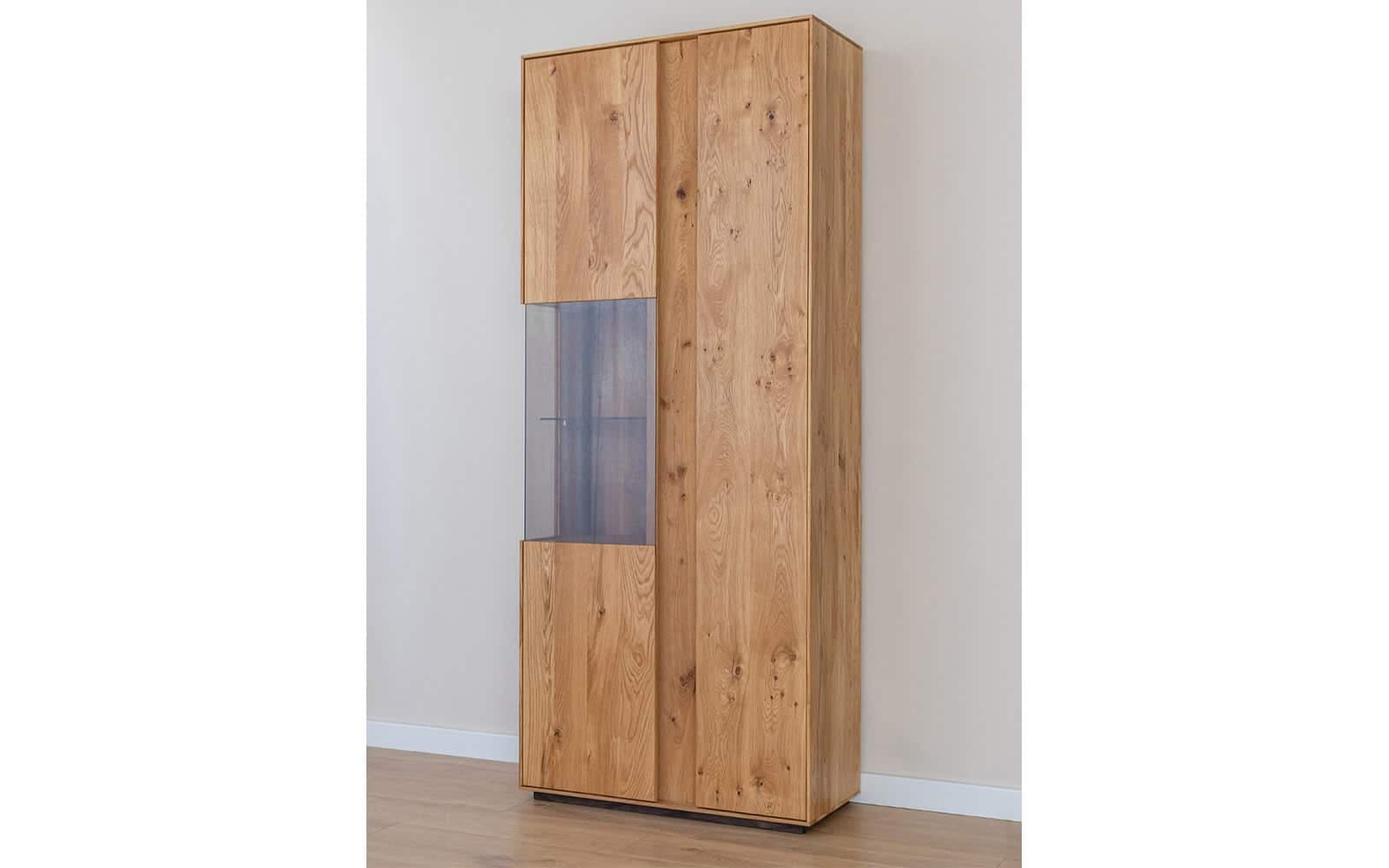 Vitrină Dublă Aurora, Iluminată, Lemn Masiv Stejar, 85x37x205cm