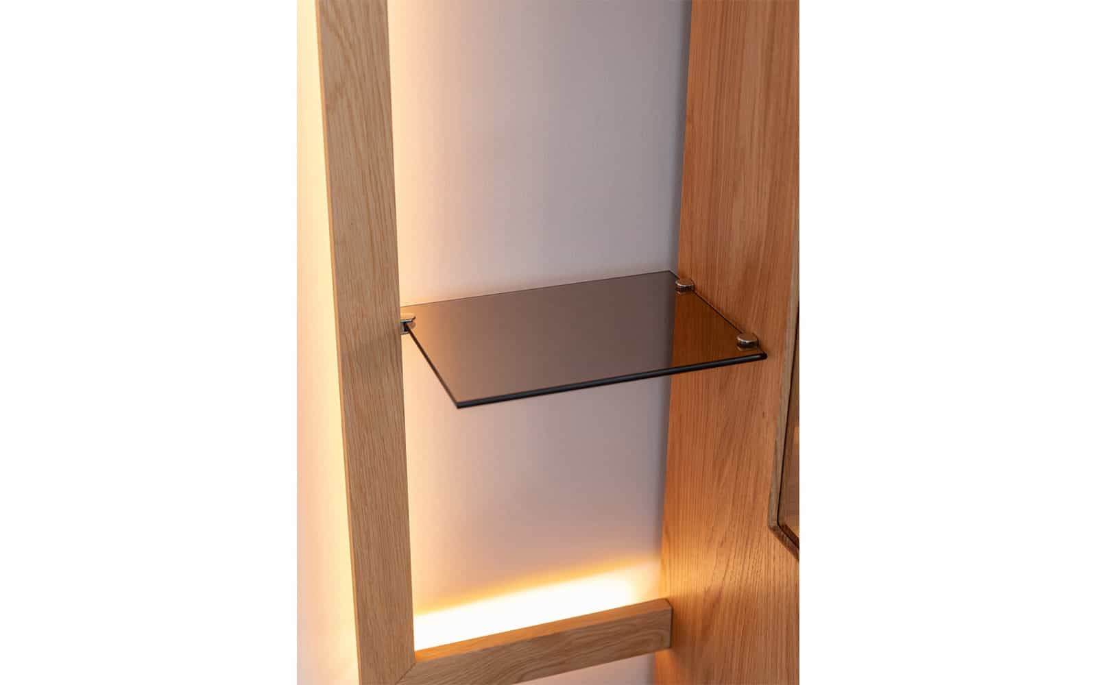 Vitrină Aurora cu Raft, Iluminată, Lemn Masiv Stejar, 73x37x175cm