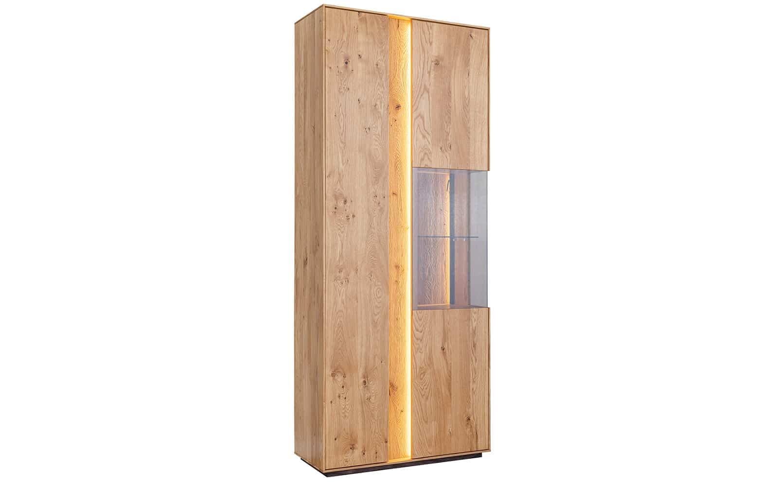 Vitrină Dublă Aurora, Iluminată, Lemn Masiv Stejar, 85x37x205cm