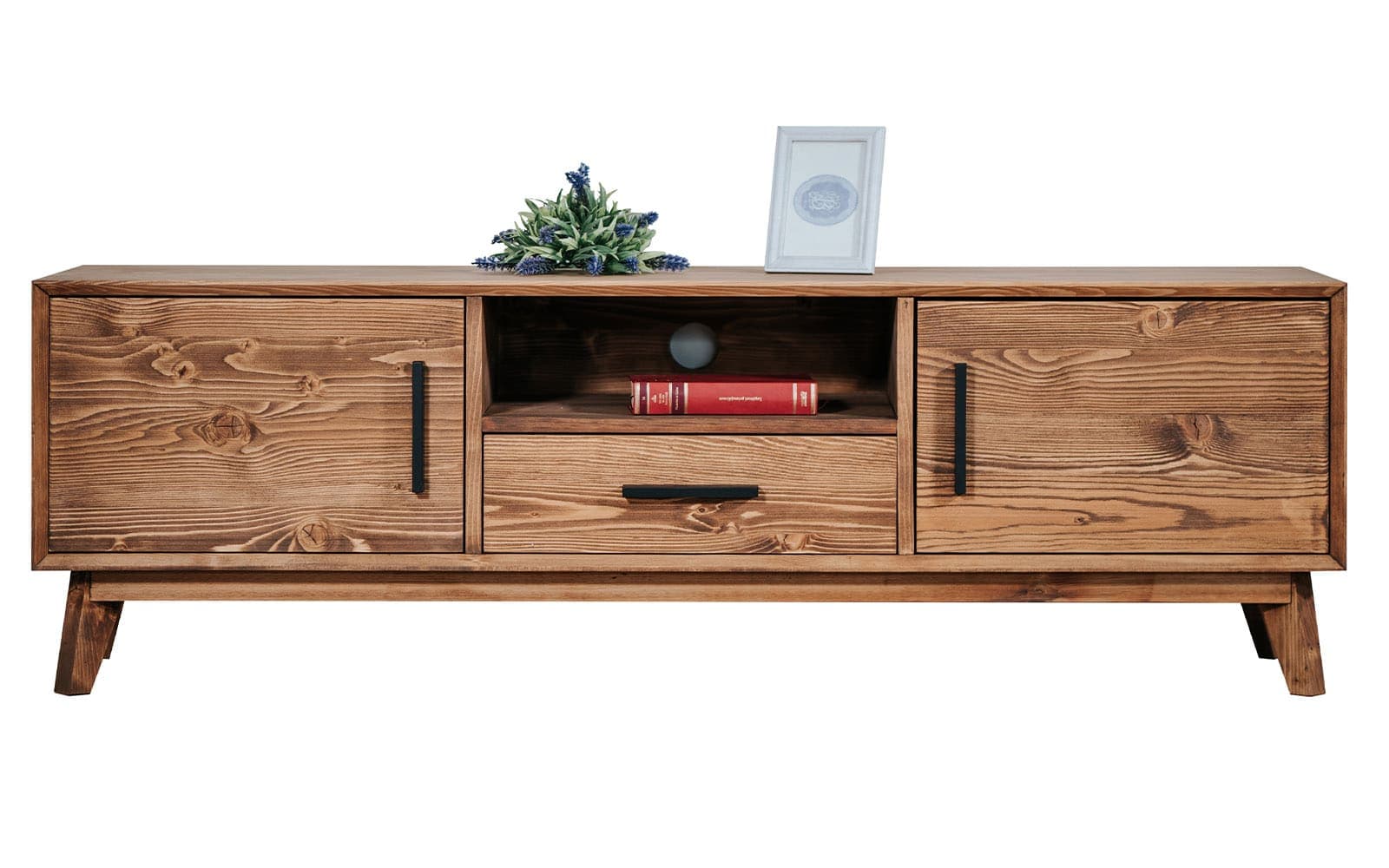 Comoda TV Timeless, 1 Sertar 2 Uși  1 Nișă, Lemn Masiv, 146x40x48 cm, Whisky