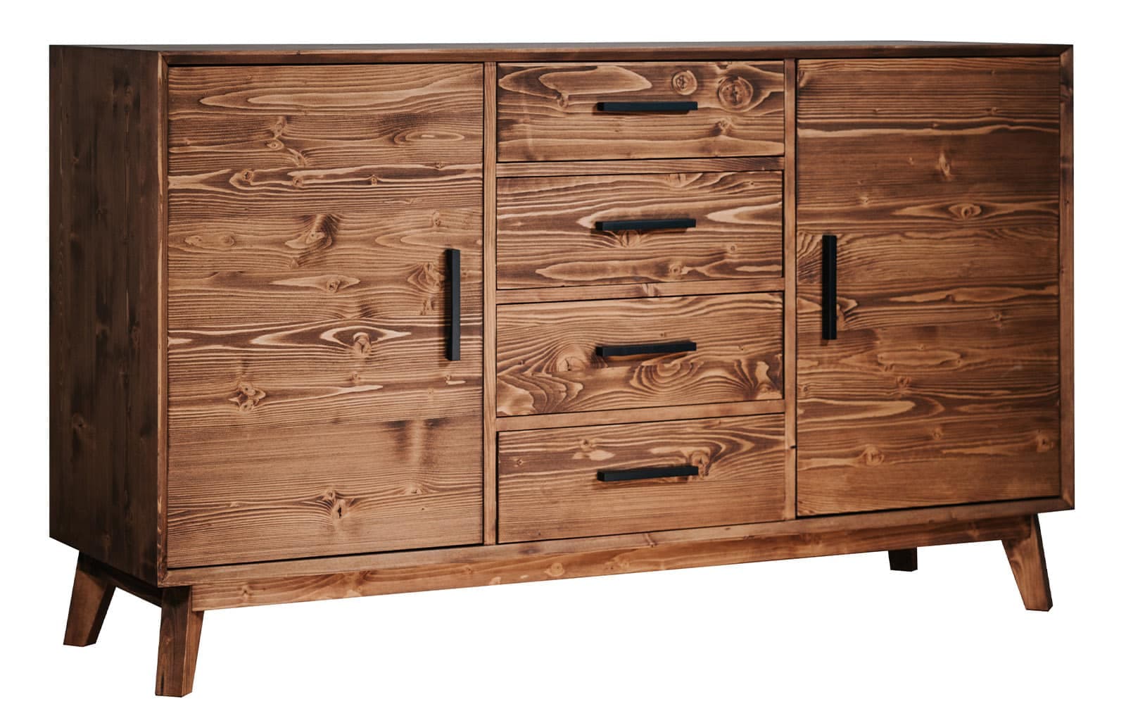 Comoda Timeless, 4 Sertare 2 Uși, Lemn Masiv, 146x45x85 cm,Whisky