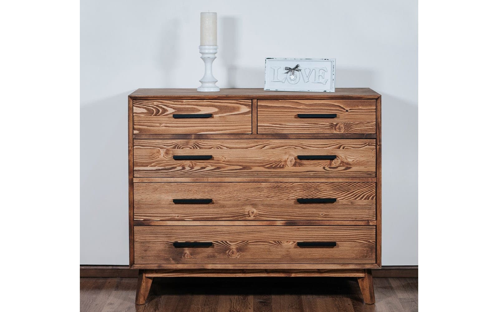 Comodă Timeless, 3+2 Sertare, Lemn Masiv, 98x45x85 cm, Whisky