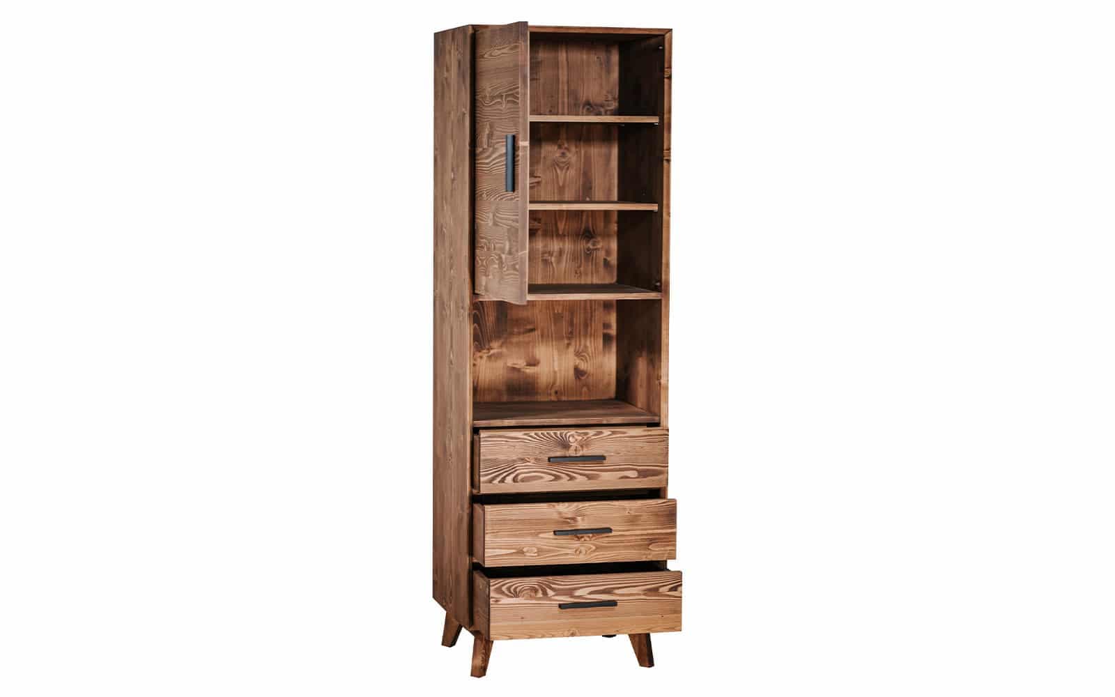 Vitrina Timeless, 3 Sertare 1 Ușă 1 Nișă, Lemn Masiv, 55x45x190 cm, Whisky