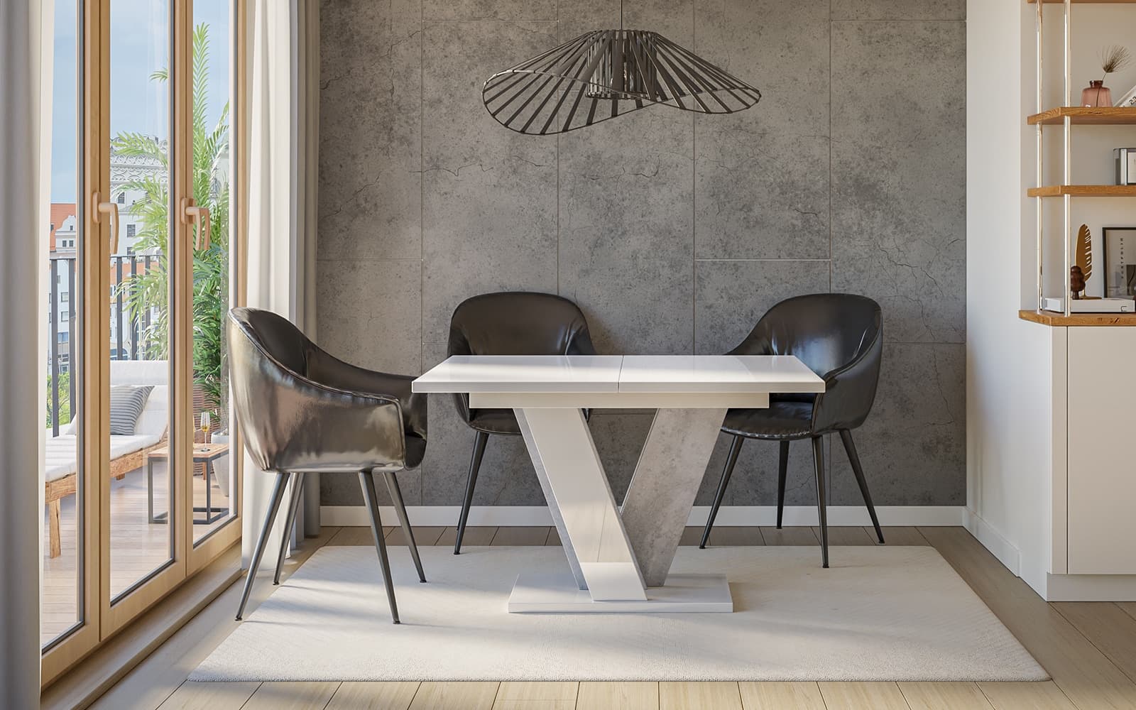 masă dining extensibilă bellavista, 120/160x90 cm, alb/negru