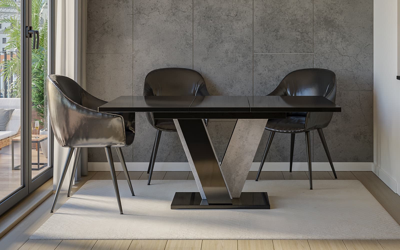 masă dining extensibilă bellavista, 120/160x90 cm, alb/negru